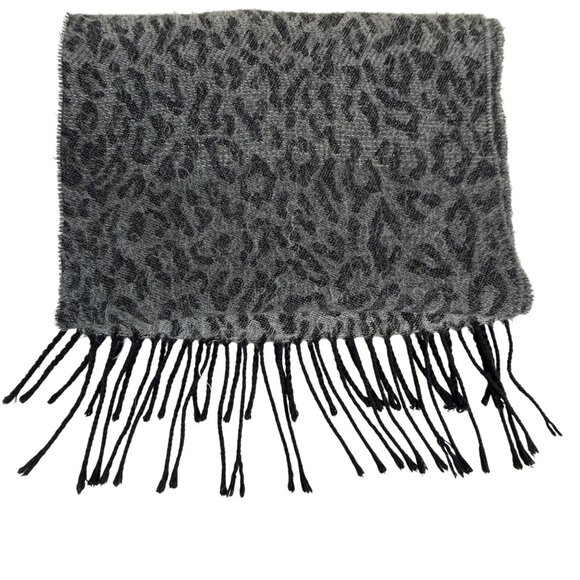 Cejon Womens Italian Scarf Grey Leopard Print Winter Warm Fringe Accent - Picture 1 of 11